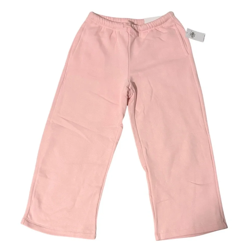 NWT Old Navy Kids Wide Leg Fleece Sweatpants Pink XS 5 Drawstring Pockets